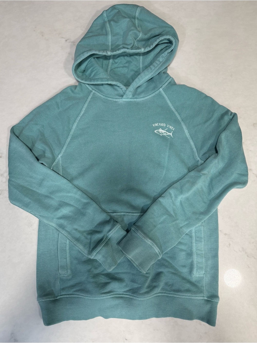 Vineyard Vines Boys Teal Pullover Hoodie with Small Fish Logo